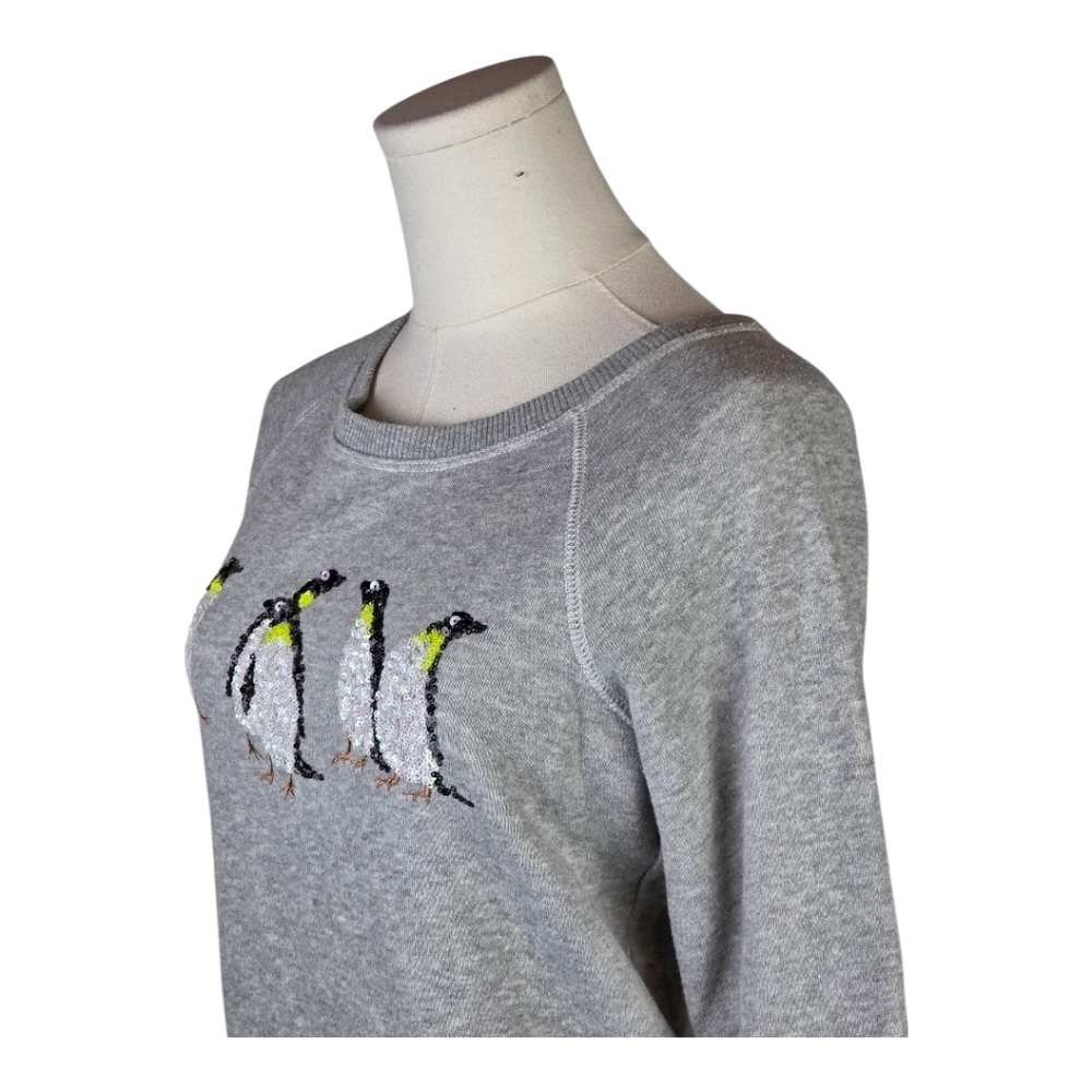 American Eagle Sequin Penguin Grey Sweatshirt XS Cute Cozy Winter Pullover - Picture 2 of 9